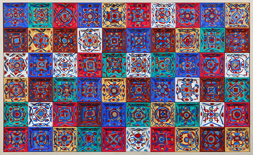 4.전혁림, 새 만다라, 2006, 목기, 나무에 유채, 122×199cm, 이영미술관 소장