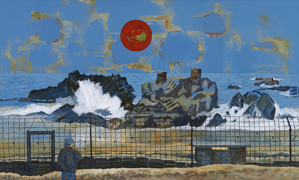 손장섭, 동해 철책과 해오름, 2009, 캔버스에 아크릴, 97x162cm