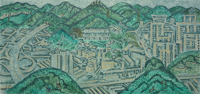 민정기_수암동-풍경_캔버스에-유채_-152x326cm_2011 작품 이미지입니다.